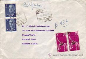 Timbres: FRANCO Y DEPORTES EN CARTA CERTIFICADA 1960 MONFORTE DE LEMOS (LUGO) A D.R.A. AMBULANTE. MPM.